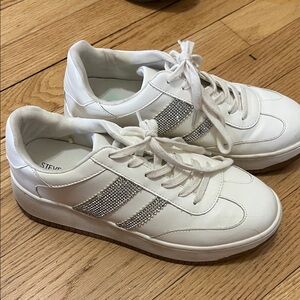 Steve Madden White Sneakers with Glittering Silver Stripes